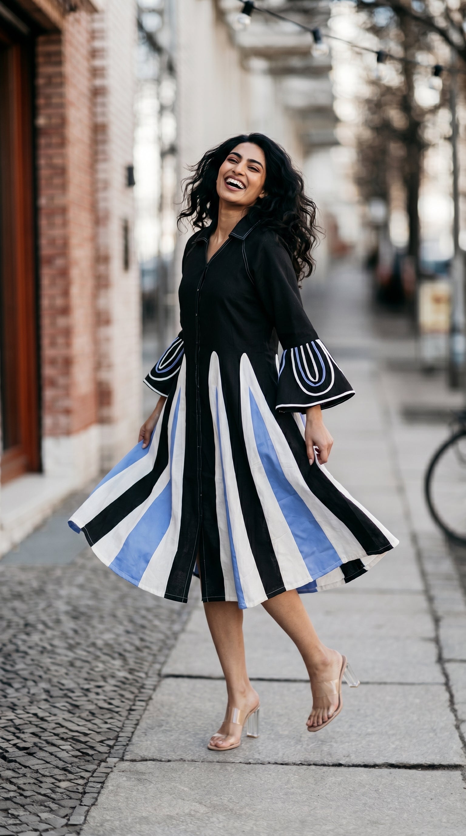Flowy Pure Cotton Paneled Midi Shirt Dress