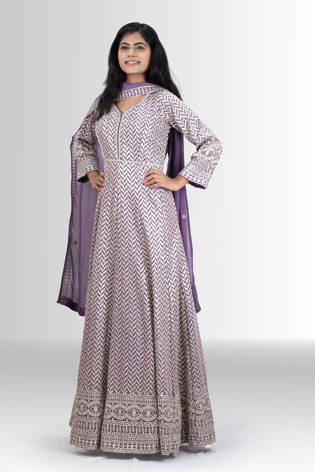 Pastel lavender gown for women with sequin embellishments — featured in Rosio House blog post: Color Trends in Indian Ethnic Wear 2026: Colour Combinations for Every Occasion