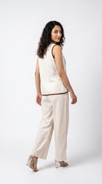 White Linen Contrast Tulip Co-ord Set | Rosio House
