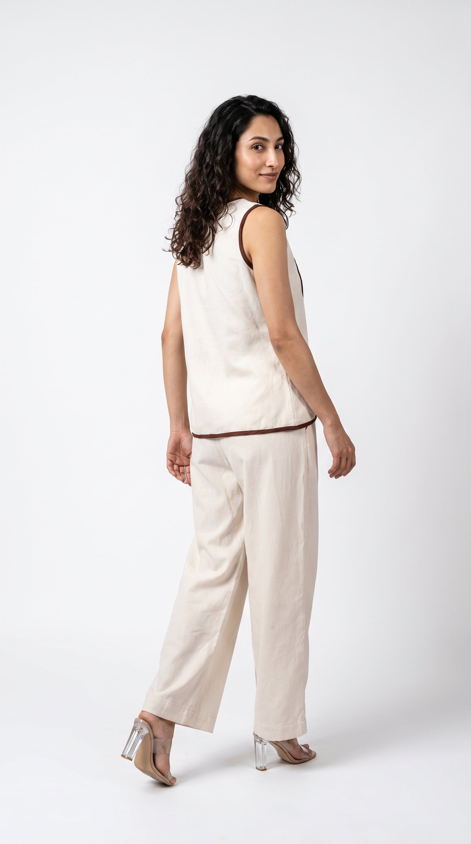 White Linen Contrast Tulip Co-ord Set | Rosio House