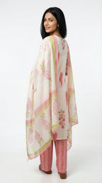 Off-White & Pink Floral Cotton Suit Set | Rosio House