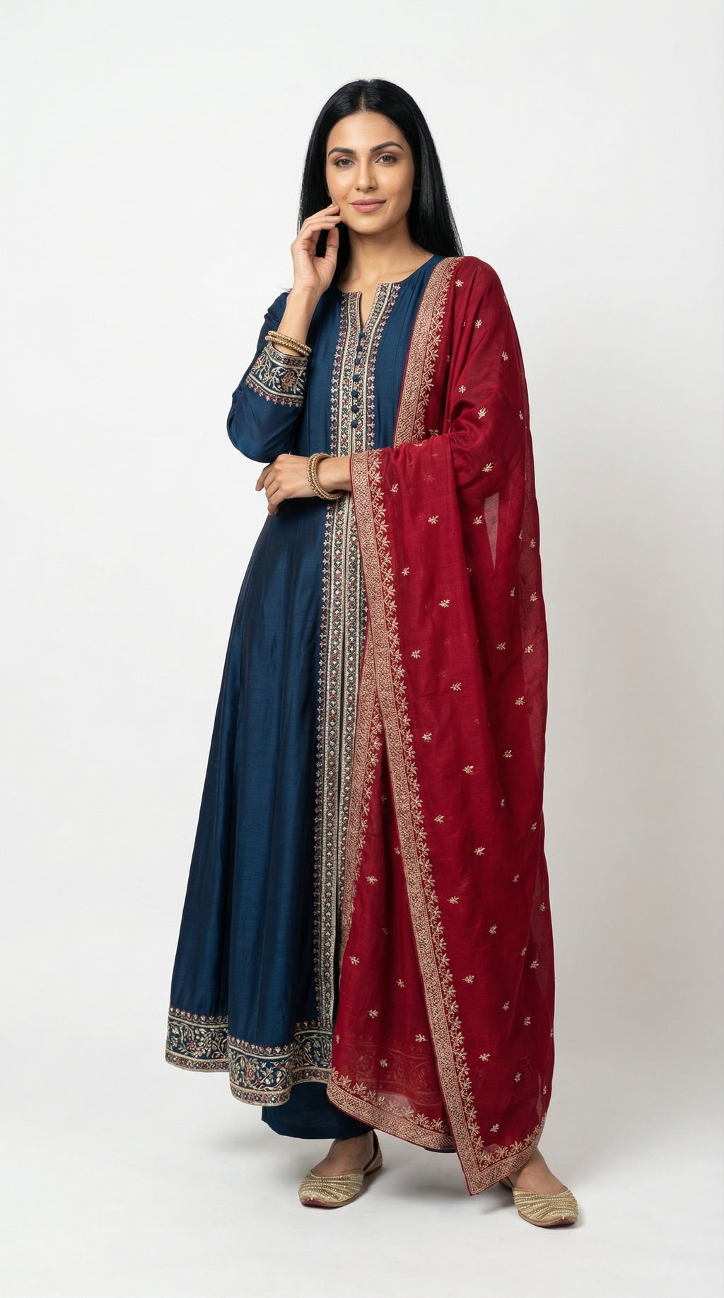 Teal Anarkali Suit with Maroon Dupatta | Embroidered Ethnic Wear | Rosio House