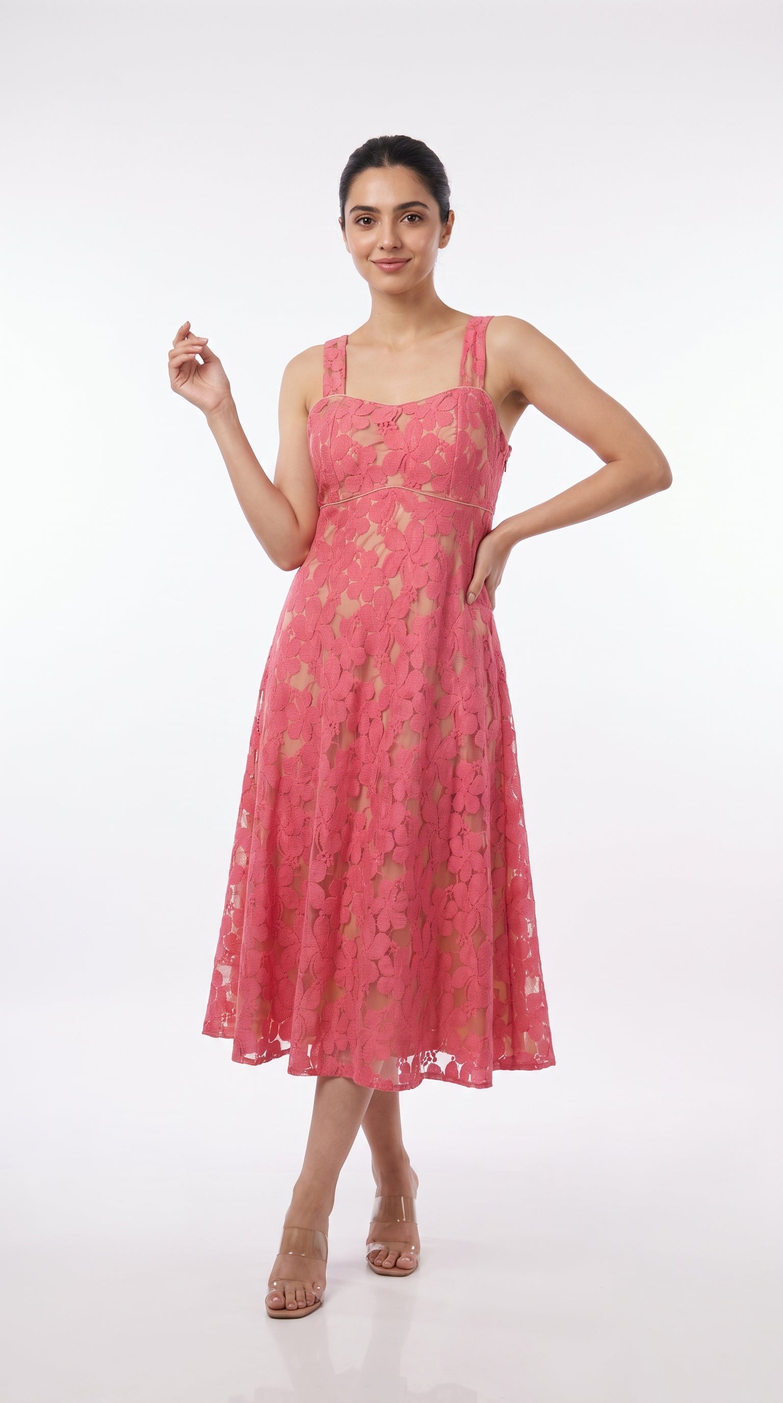 Rose Pink Flower Lace Dress - Rosio House