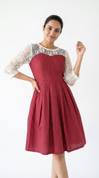 Red Schiffli Lace Polka Dot Midi Dress | Rosio House