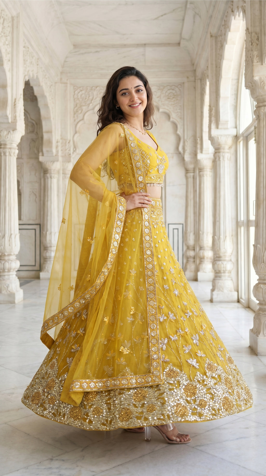 Yellow Handwork Lehenga Choli Set for Haldi | Rosio House