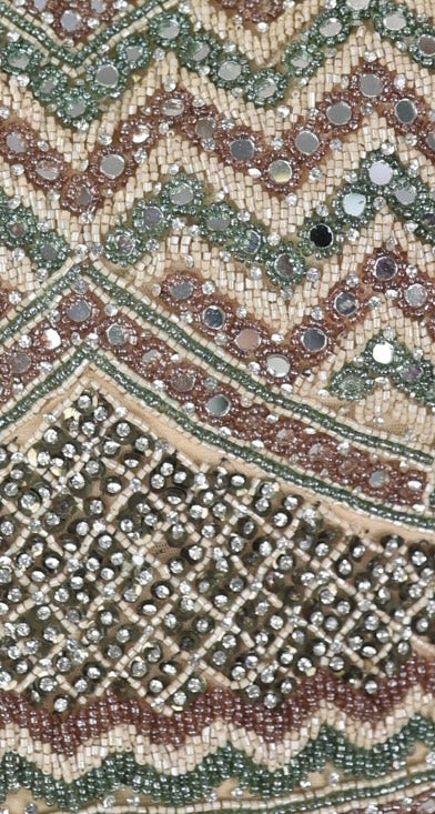 Olive Green Chevron Printed Lightweight Lehenga Set with Handwork Blouse | Rosio House