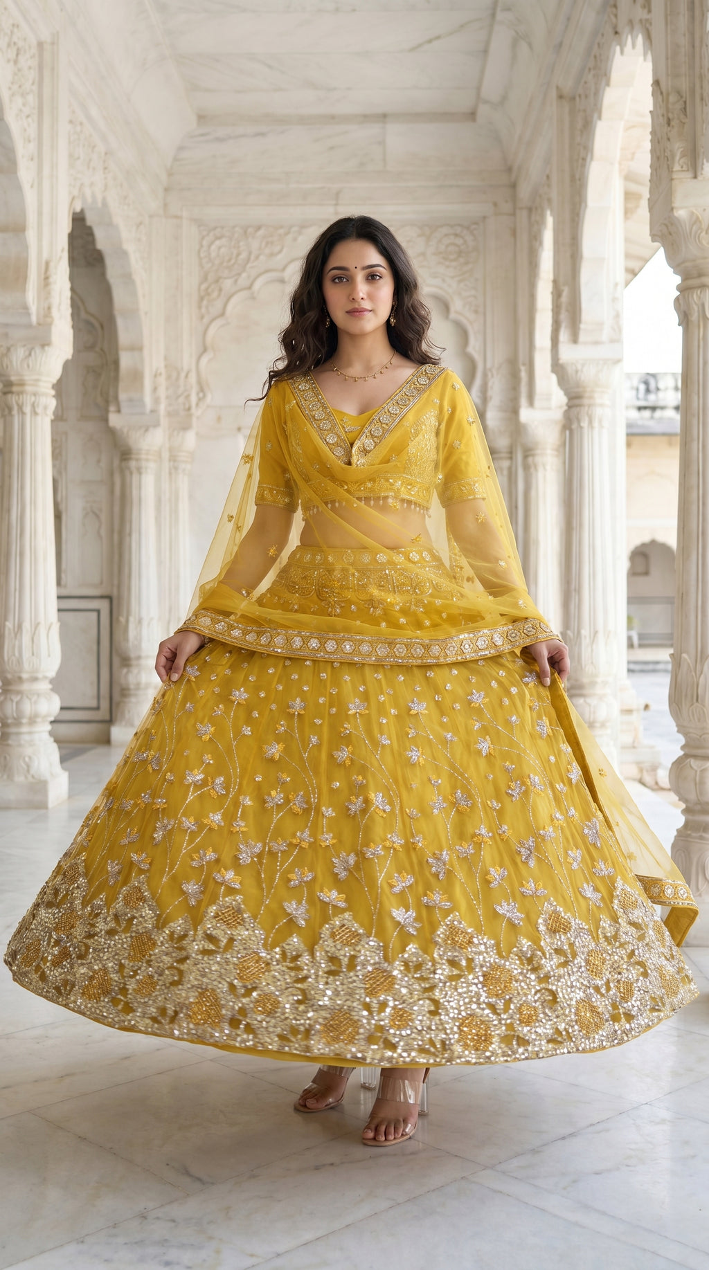Yellow Handwork Lehenga Choli Set for Haldi | Rosio House
