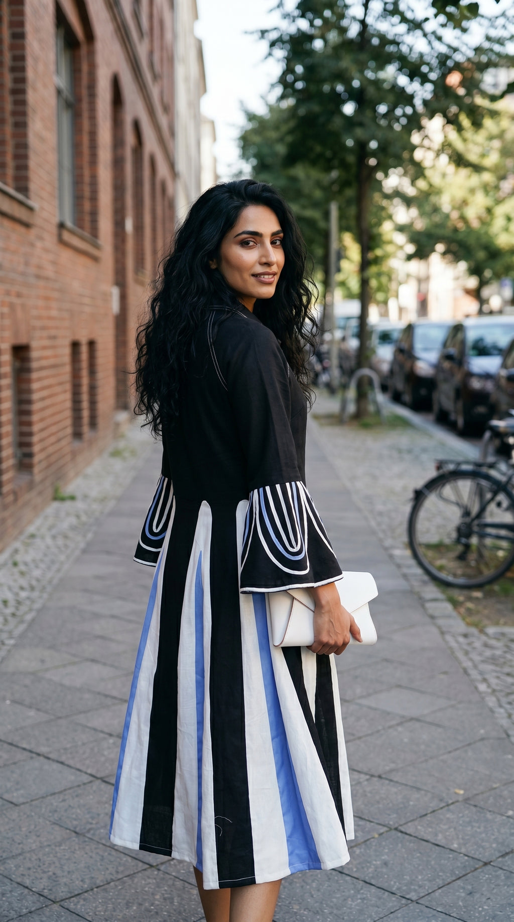 Flowy Pure Cotton Paneled Midi Shirt Dress | Rosio House