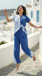 Royal Blue Butterfly Cotton Co-ord Set | Rosio House
