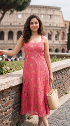 Rose Pink Flower Lace Dress - Rosio House