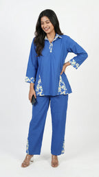 Royal Blue Printed Cotton Co-ord Set | Casual & Stylish | Rosio House