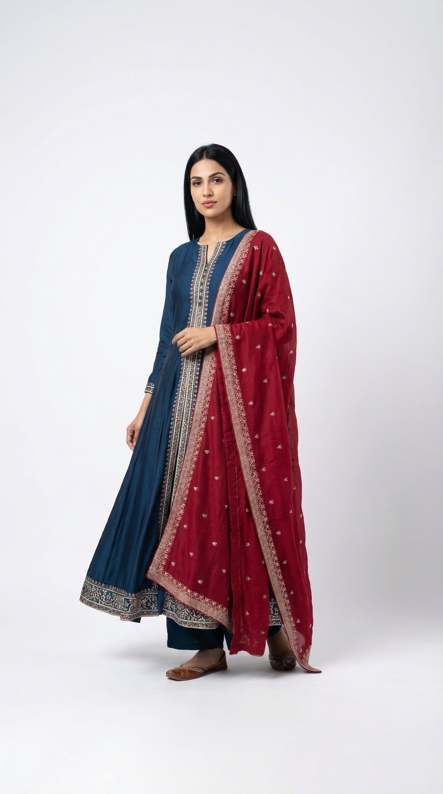 Teal Anarkali Suit with Maroon Dupatta | Embroidered Ethnic Wear | Rosio House