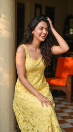 Yellow Flower Net Dress - Rosio House