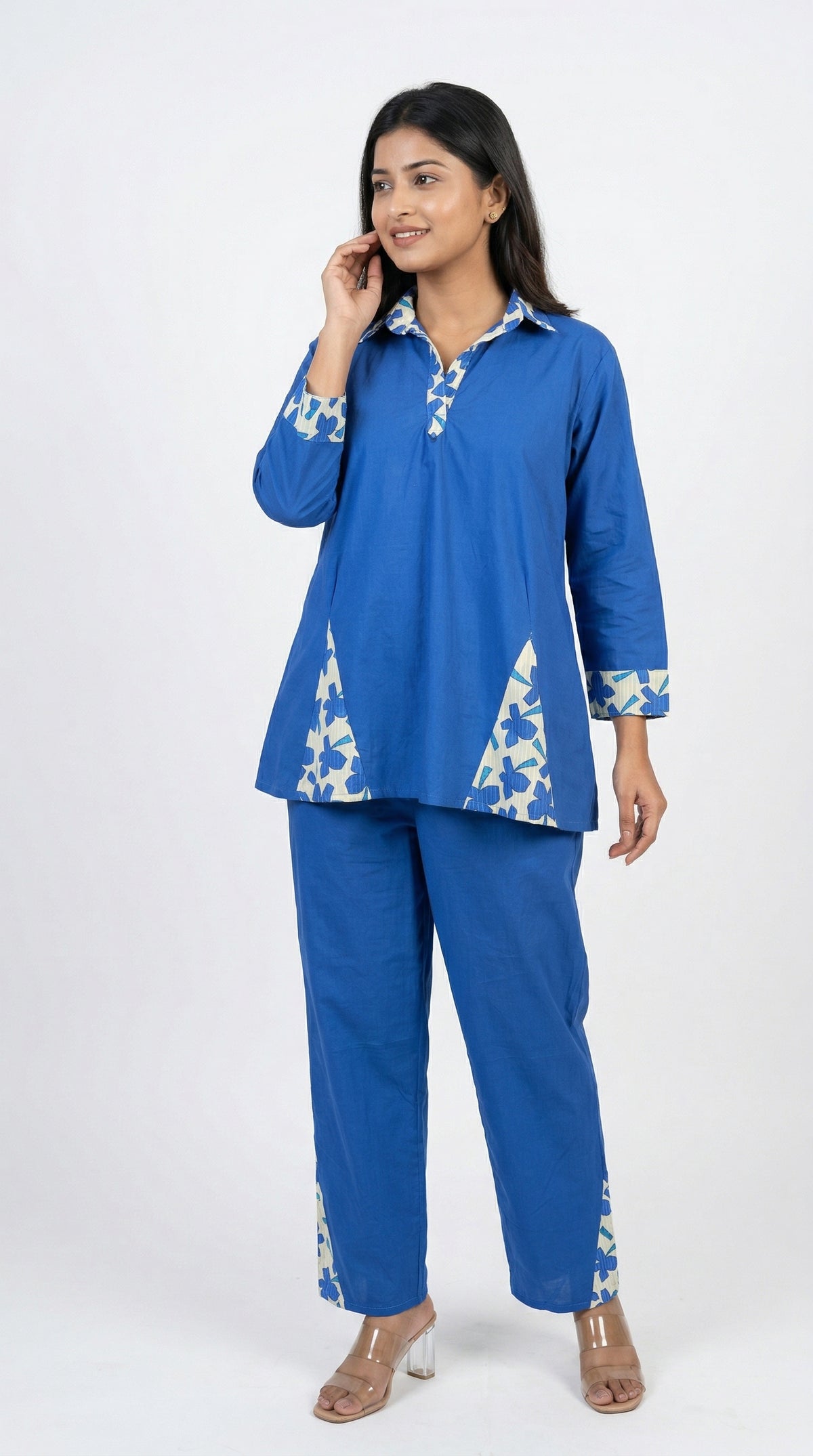 Royal Blue Printed Cotton Co-ord Set | Casual & Stylish | Rosio House