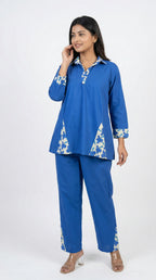 Royal Blue Printed Cotton Co-ord Set | Casual & Stylish | Rosio House