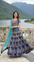 Royal Blue Silk Lehenga with Handwork and Zari Work | Rosio House