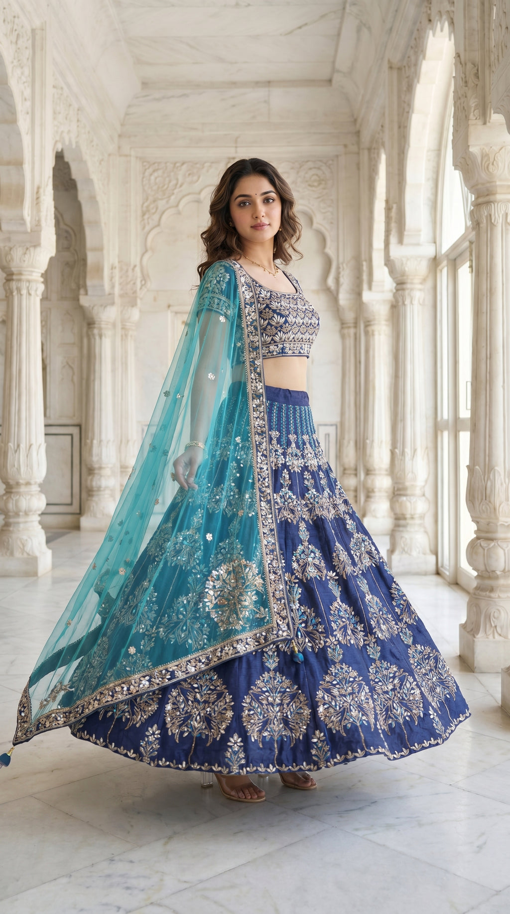 Royal Blue Silk Lehenga with Handwork and Zari Work | Rosio House