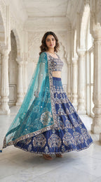 Royal Blue Silk Lehenga with Handwork and Zari Work | Rosio House