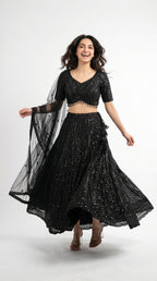 Black Handwork Lehenga | Rosio House