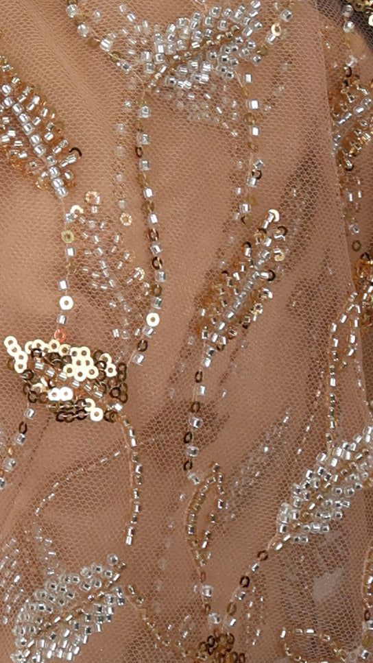 Champagne Embroidered Cape Set | Flowy Palazzo & Crop Top | Rosio House