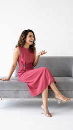 Dusty Rose Sleeveless Draped Midi Dress | Rosio House