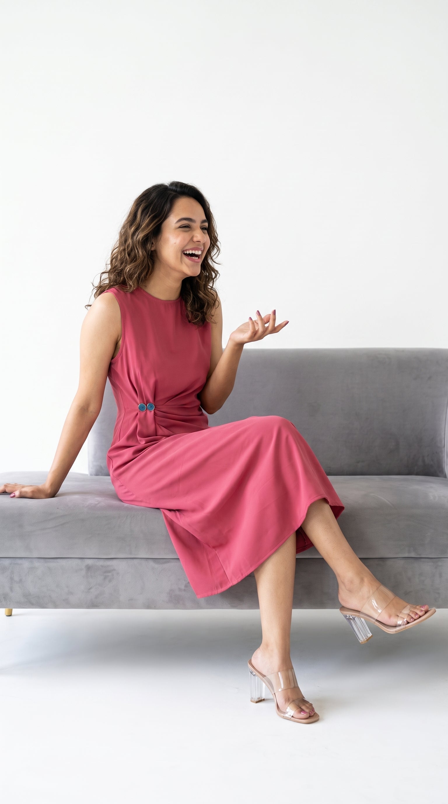 Dusty Rose Sleeveless Draped Midi Dress | Rosio House