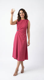 Dusty Rose Sleeveless Draped Midi Dress | Rosio House