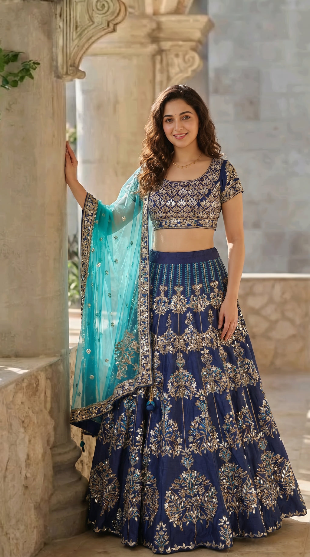 Royal Blue Silk Lehenga with Handwork and Zari Work | Rosio House