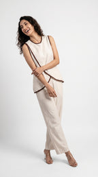 White Linen Contrast Tulip Co-ord Set | Rosio House
