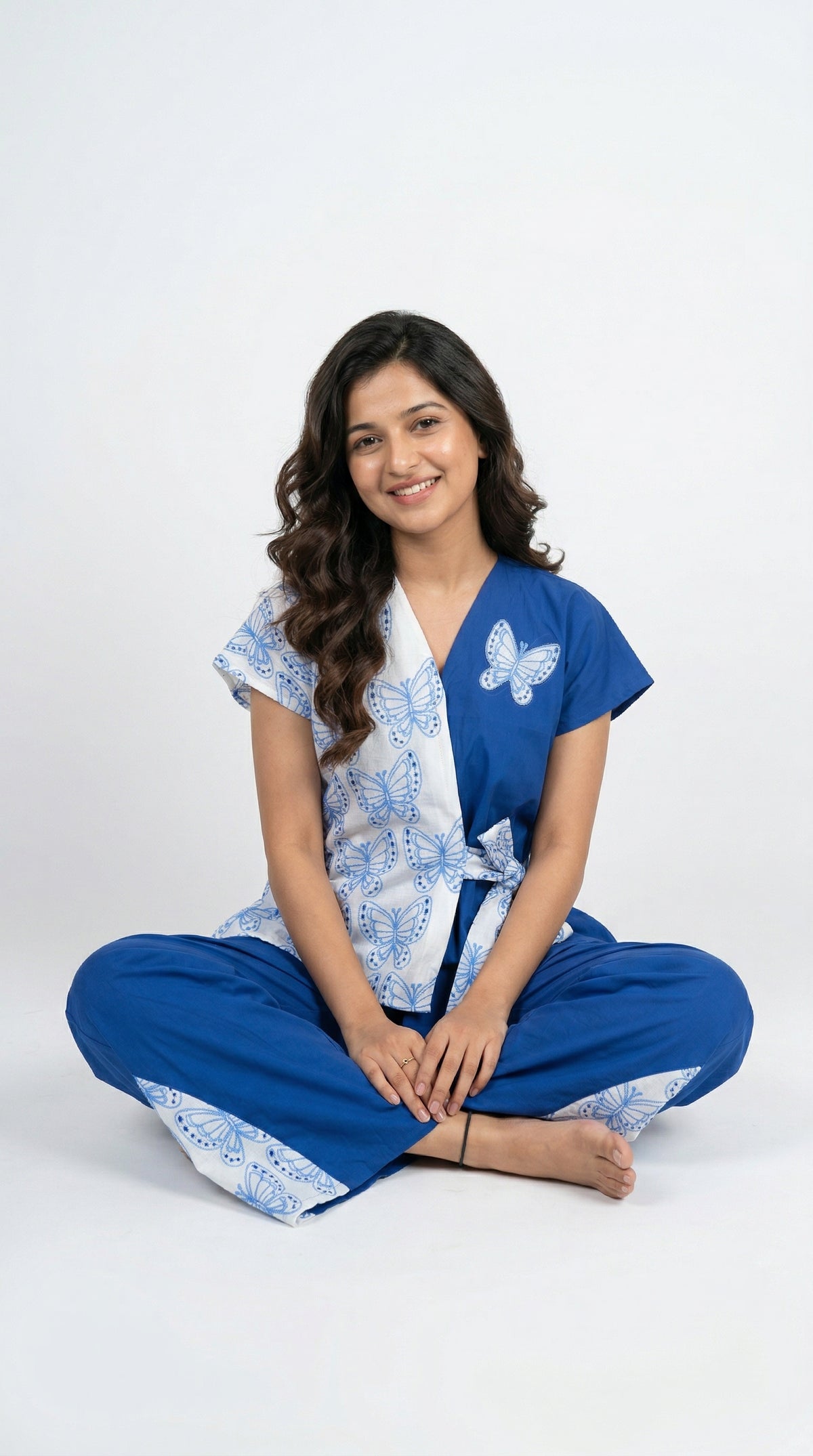 Royal Blue Butterfly Cotton Co-ord Set | Rosio House