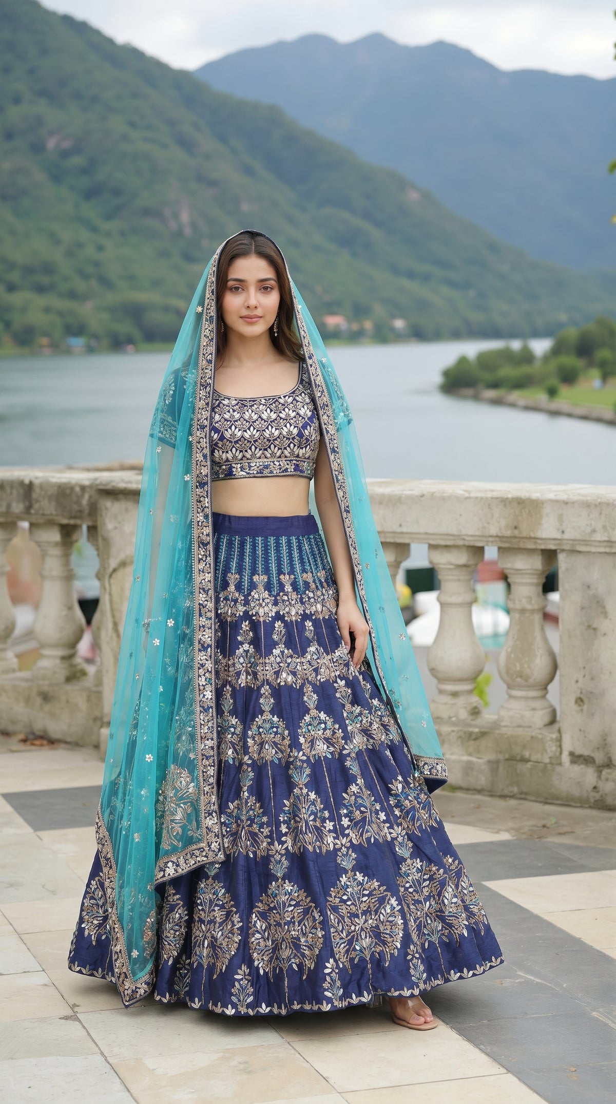 Royal Blue Silk Lehenga with Handwork and Zari Work | Rosio House