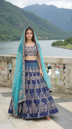 Royal Blue Silk Lehenga with Handwork and Zari Work | Rosio House