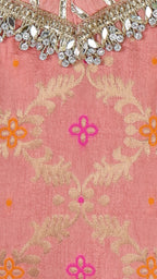Peach Pink Brocade Sharara Set with Sequin Net Dupatta | Rosio House