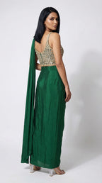 Emerald Green Handwork Blouse & Drape Saree | Rosio House