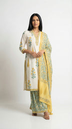 Ivory Yellow Block Print Cotton Suit Set | Rosio House
