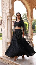 Black Handwork Lehenga | Rosio House