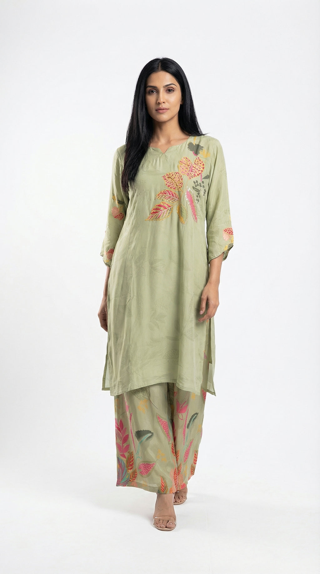 Sage Green Floral Printed Cord Set | Rosio House