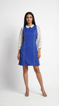 Royal Blue Banana Crepe Shift Dress | Embroidered Sleeves | Rosio House