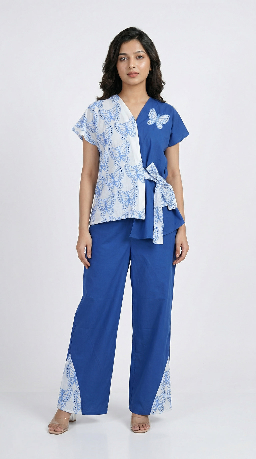 Royal Blue Butterfly Cotton Co-ord Set | Rosio House