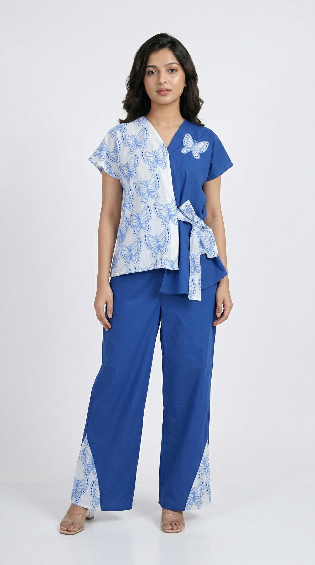 Royal Blue Butterfly Cotton Co-ord Set | Rosio House