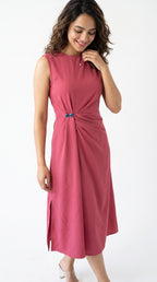 Dusty Rose Sleeveless Draped Midi Dress | Rosio House