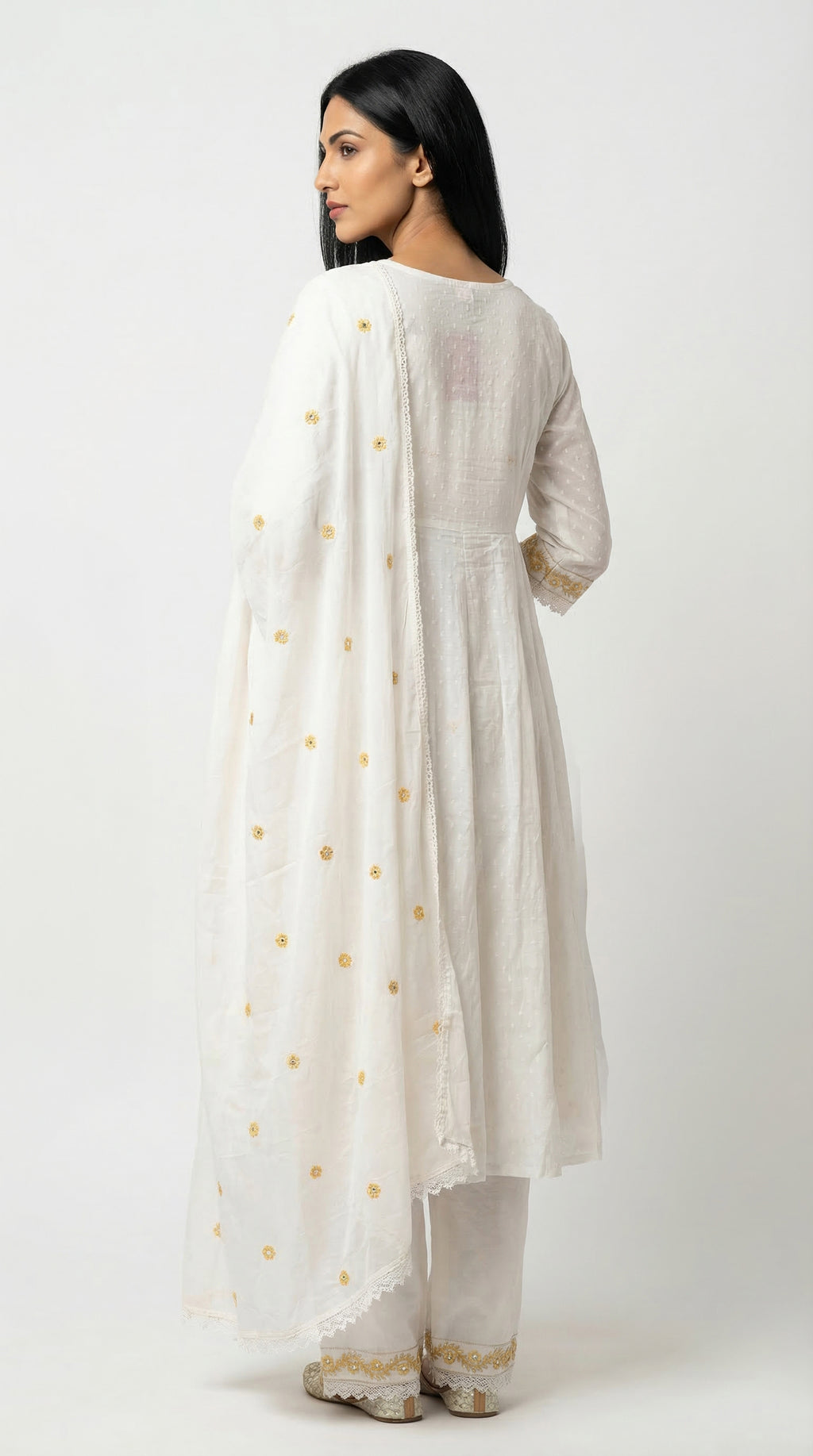 Cream & Gold Embroidered Cotton Suit Set | Rosio House