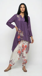 Plum Embroidered Kafta Suit & Floral Farshi Salwar | Rosio House