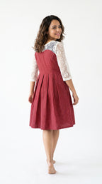 Red Schiffli Lace Polka Dot Midi Dress | Rosio House