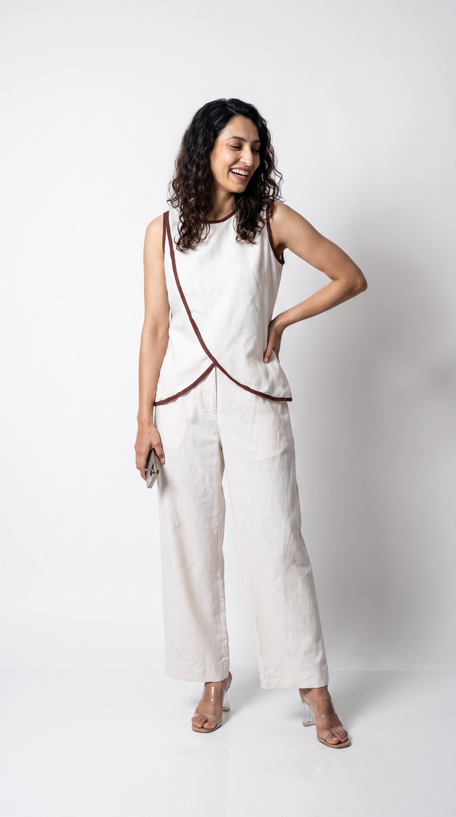 White Linen Contrast Tulip Co-ord Set | Rosio House