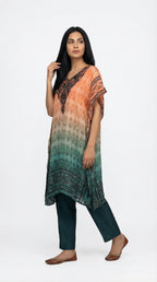 Peach & Teal Ombre Cotton Kaftan Set with Pants | Rosio House