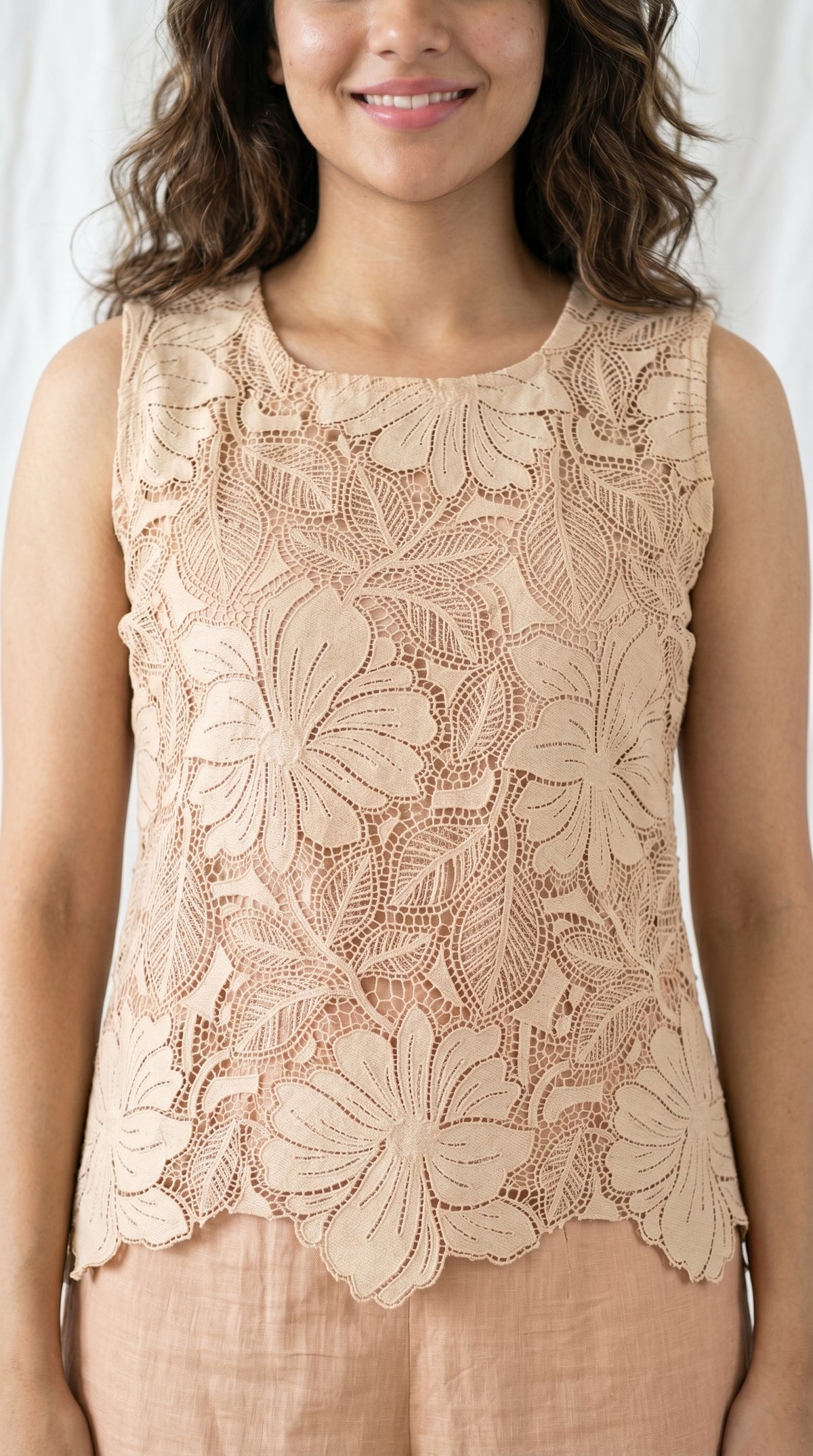 Beige Floral Cutwork Co-ord Set | Rosio House