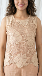Beige Floral Cutwork Co-ord Set | Rosio House