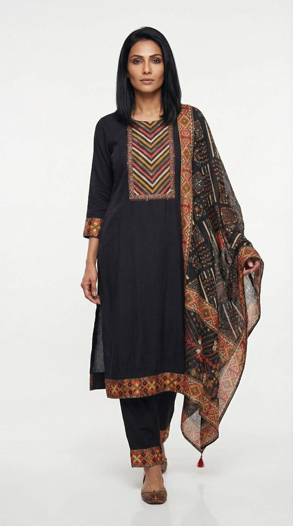 Black Printed Suit with Dupatta | Rosio House