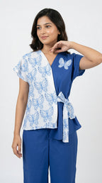 Royal Blue Butterfly Cotton Co-ord Set | Rosio House